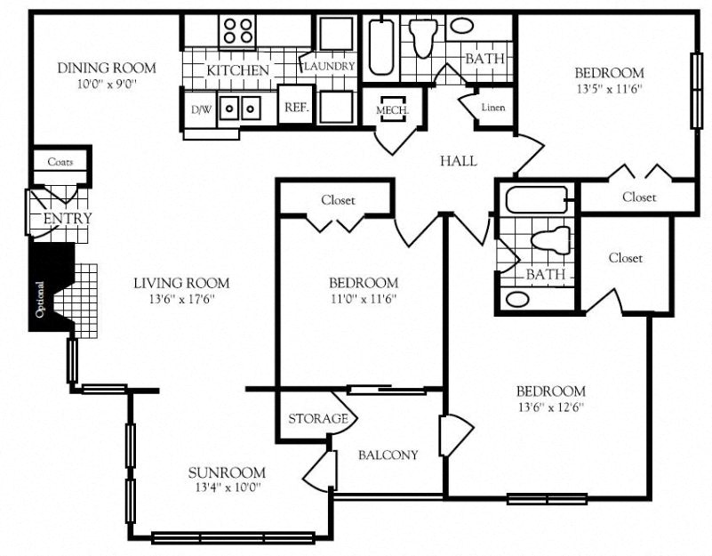 3 bedroom floor plan | Nashboro Village Apartment Homes Nashville TN